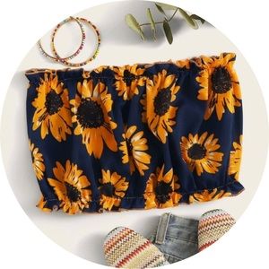 Ruffled Sunflower Print Crop Tube Top